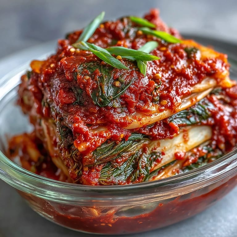 Spicy, fermented napa cabbage kimchi perfect for adding zing to meals.
