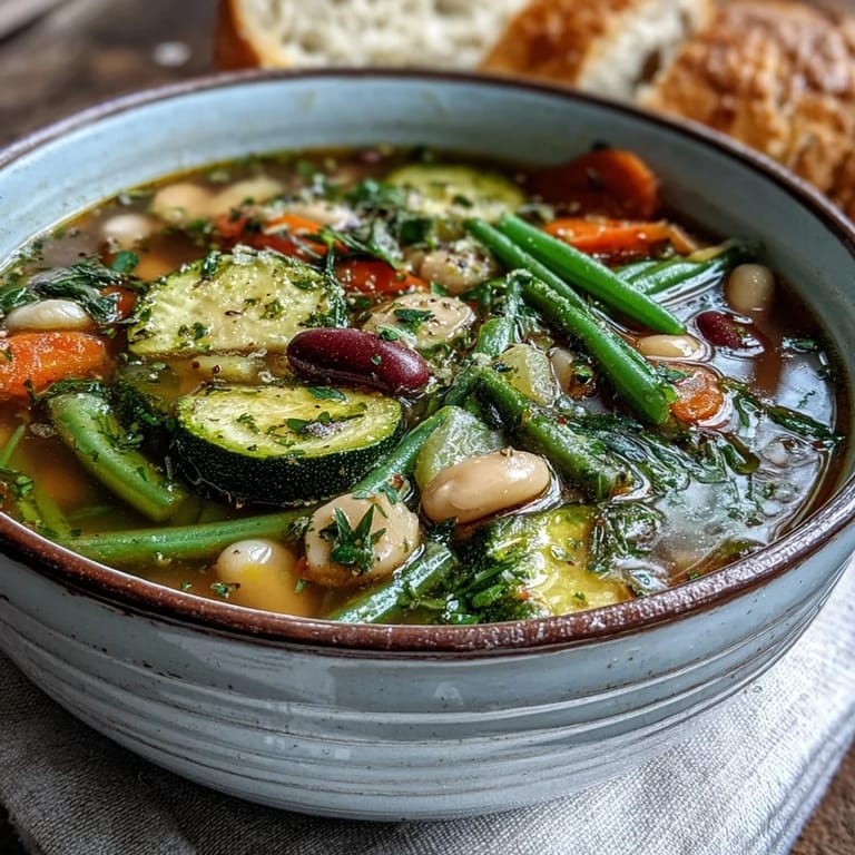 Healthy Vegetable Minestrone simmering in a large pot with fresh parsley garnish.
