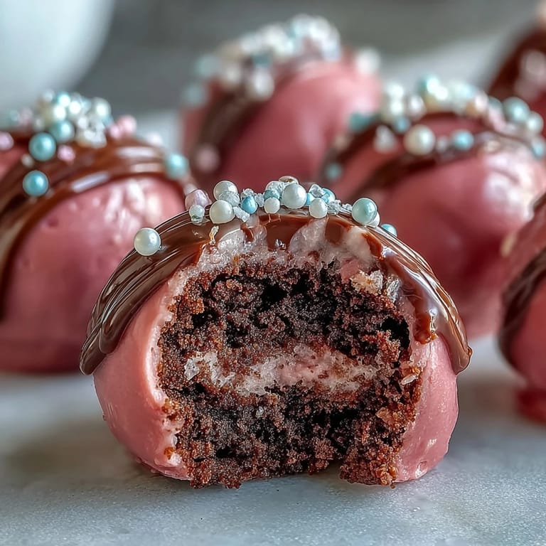 Chilled Oreo Truffle Balls with pink candy coating and rainbow sprinkles on a rustic platter.