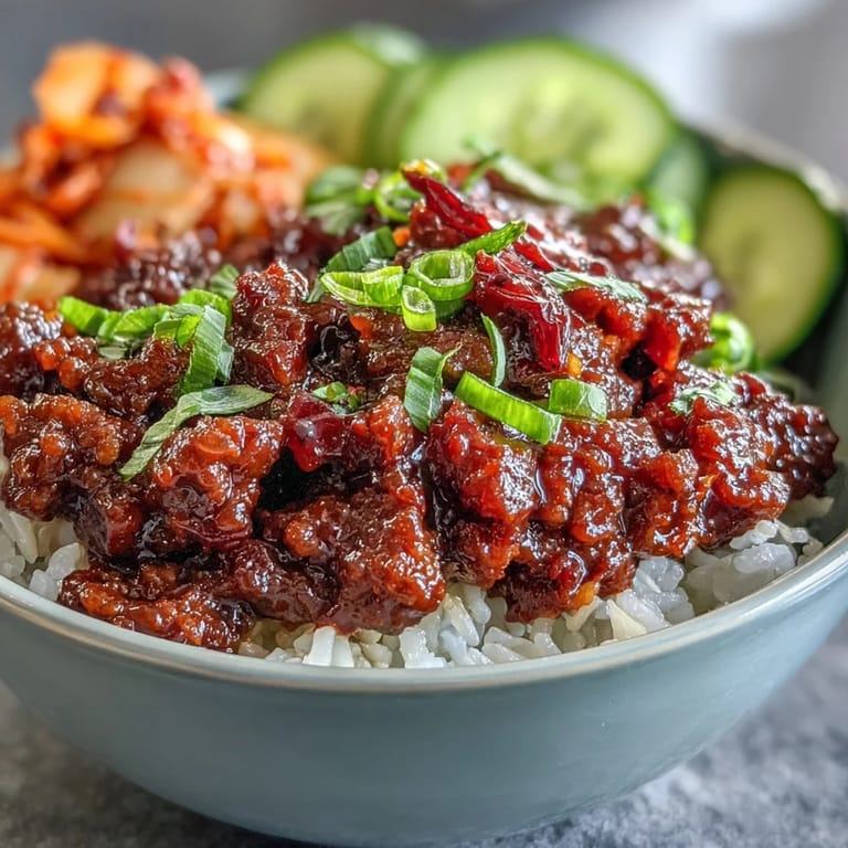 Sizzling Korean Beef Bowl simmered in a savory sauce with ginger and garlic, served with quick-pickled veggies.