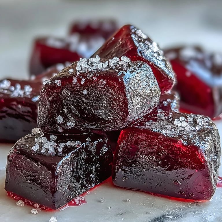Chewy Black Currant Gummies shaped like hearts, resting on a parchment-lined tray.