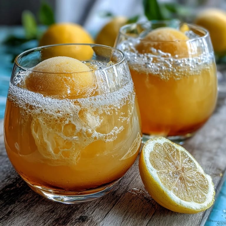 Bubbly Limoncello Sorbet Float with Sparkling Water, garnished with lemon slices for a vibrant Italian dessert drink.