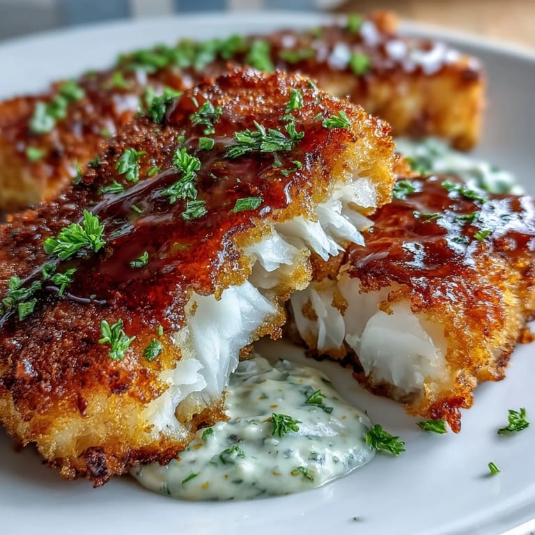 Golden fried catfish with Southern seasoning, crispy on the outside and tender inside, paired with tangy homemade remoulade sauce.