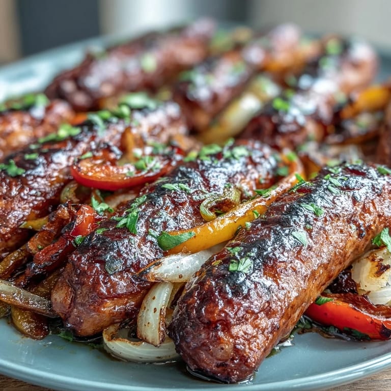 Sheet pan sausage and peppers with tender vegetables and savory sausage, perfect for a hearty weeknight meal.