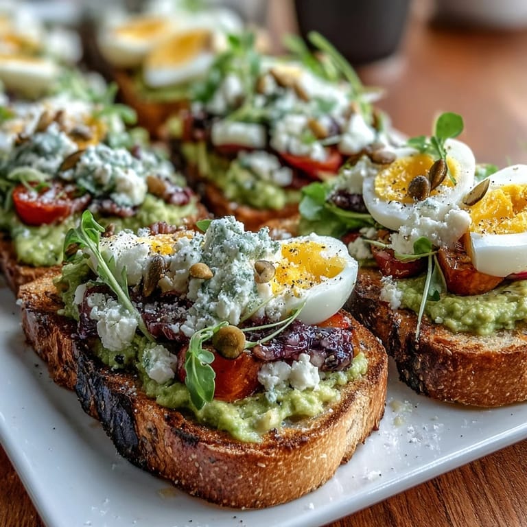 Creamy avocado spread on sourdough toast, topped with radishes, cherry tomatoes, and feta for a colorful brunch spread.