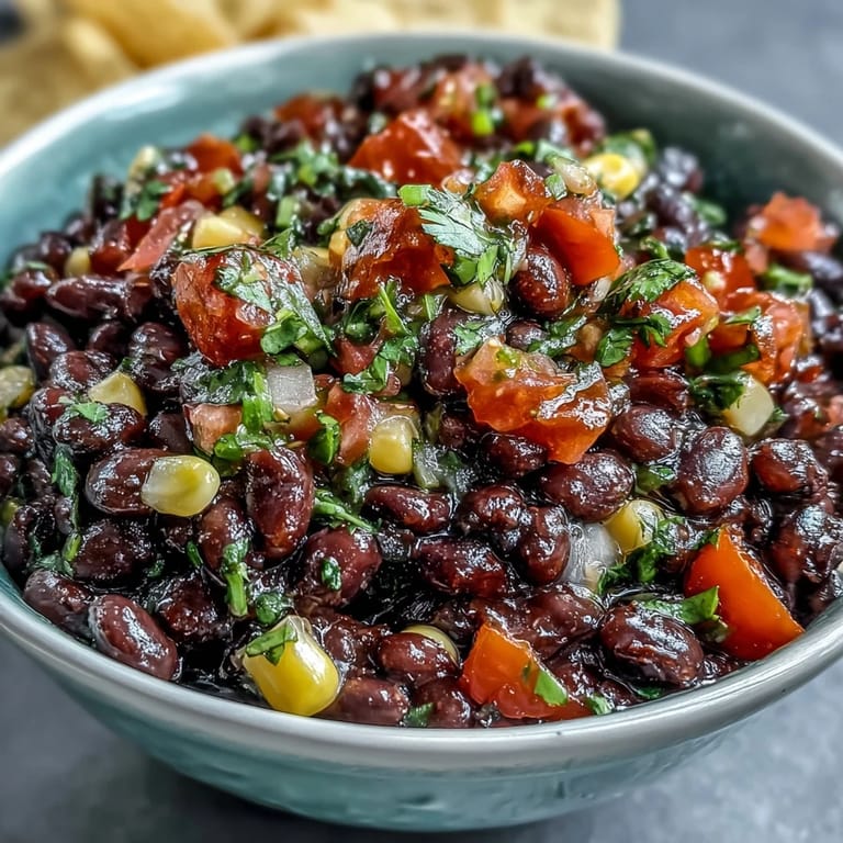 Easy cowboy caviar dip made with black beans, corn, and fresh pico de gallo, great with chips.