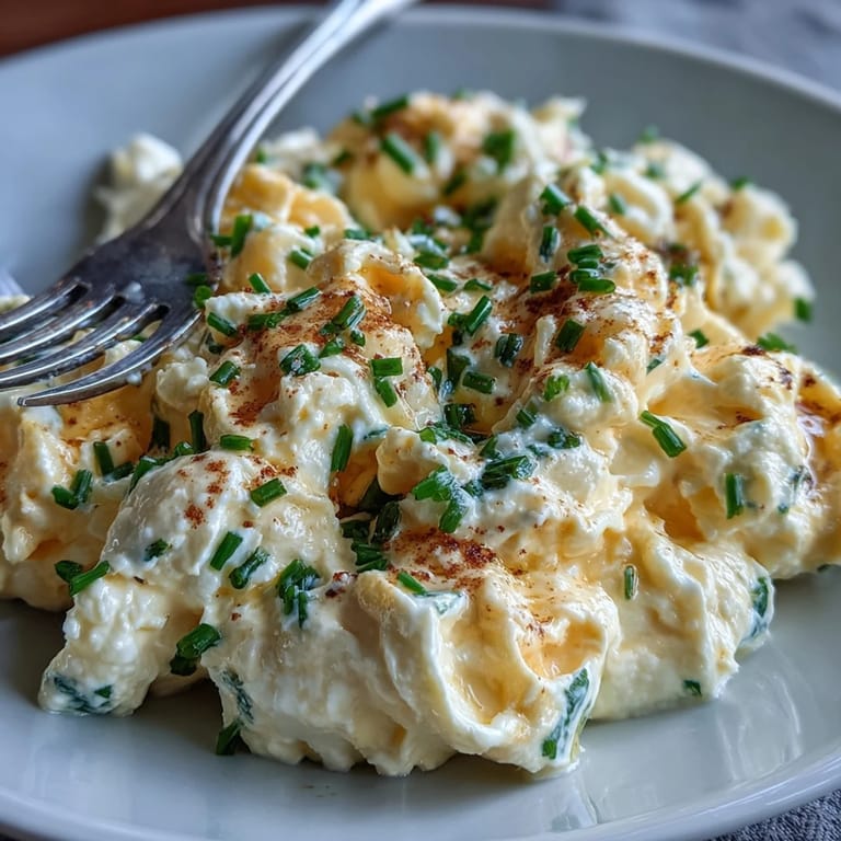 Creamy, fluffy protein-packed cottage cheese scrambled eggs served warm for breakfast.