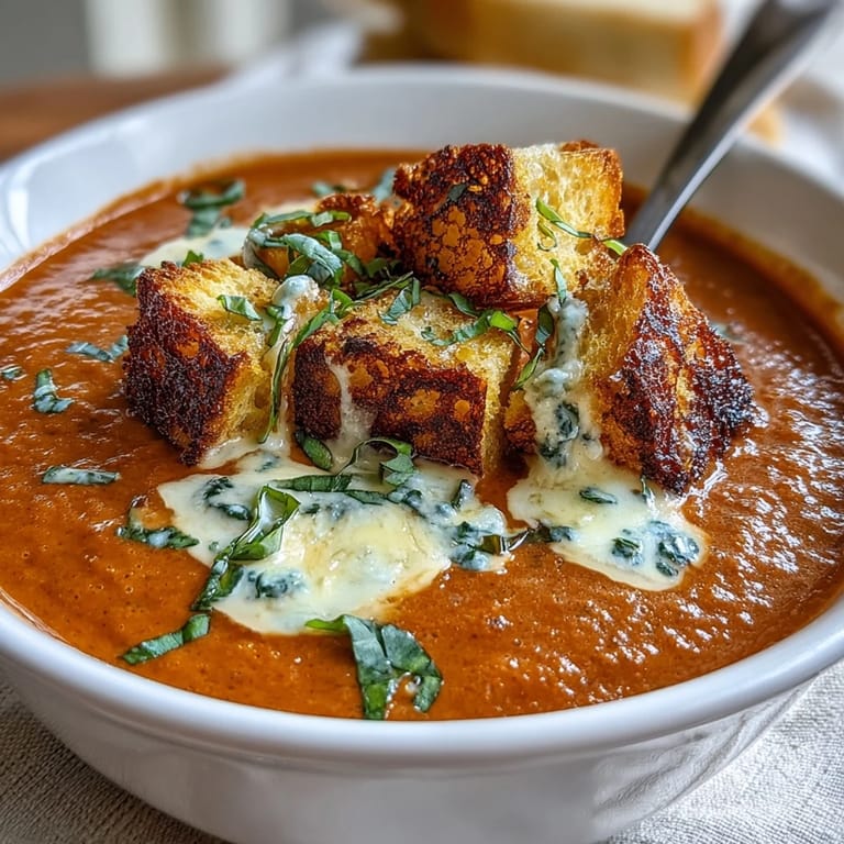Velvety tomato soup infused with fragrant basil, served with crispy grilled cheese croutons for the ultimate comfort food experience.