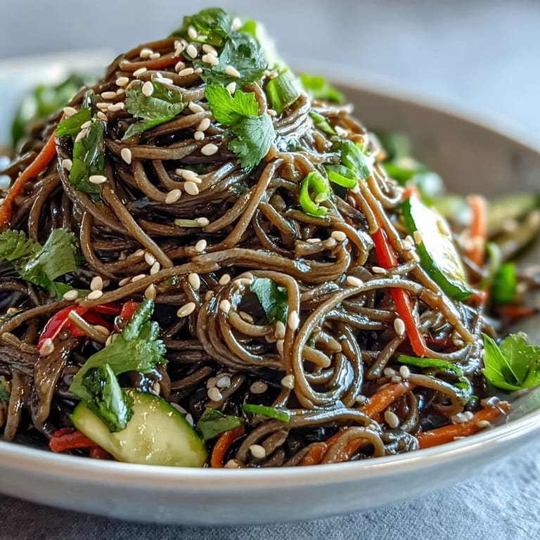 Enjoy this refreshing Cold Soba Noodle Salad with Sesame Ginger, full of crisp veggies.