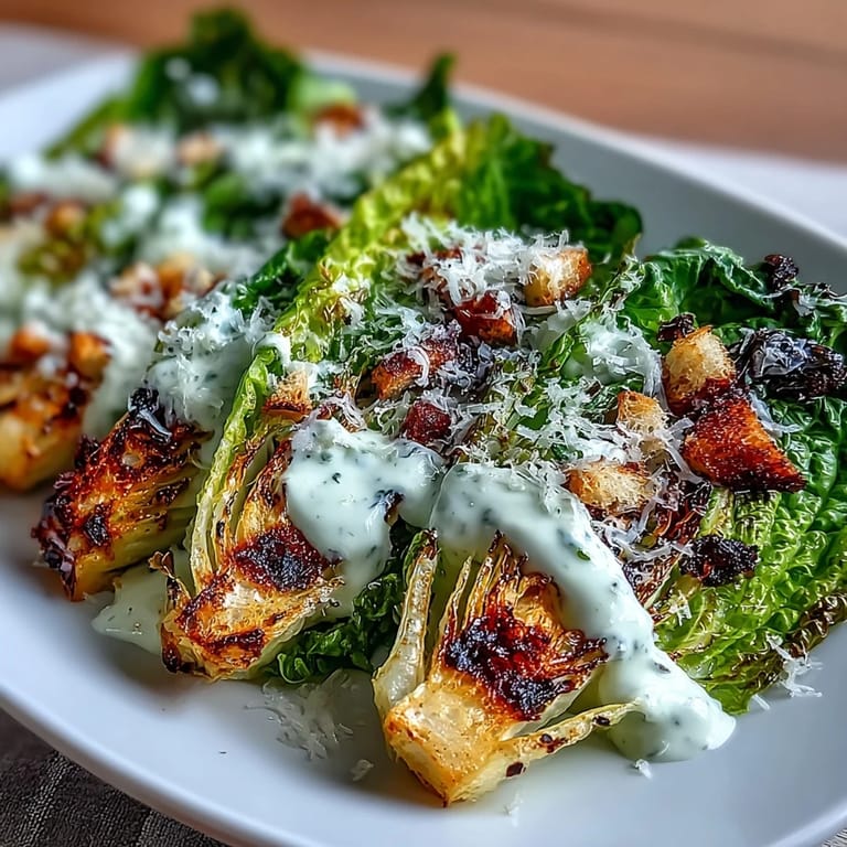 Smoky Grilled Caesar Salad, a delicious warm presentation with shaved Parmesan.