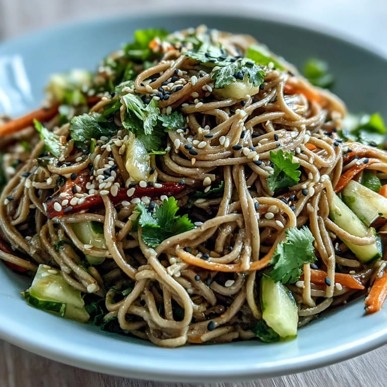 Vibrant Cold Soba Noodle Salad with Sesame Ginger, dressed and ready to serve.