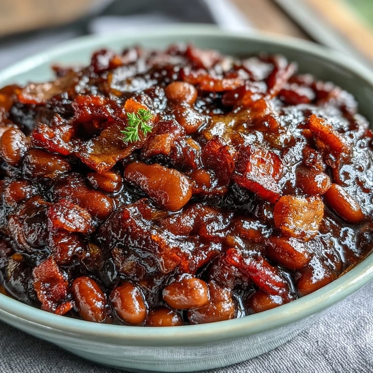 Tender, sweet and savory Juneteenth BBQ baked beans, a classic comfort food.