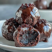 Homemade Black Currant Chocolate Truffles coated in rich dark chocolate with a tart, fruity center dusted with cocoa powder.