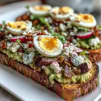 Vibrant spring brunch avocado toast board with fresh toppings, perfect for entertaining or leisurely weekends.