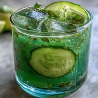 Green Detox Cucumber Mint Agua Fresca: Vibrant green, chilled drink with mint garnish and lime.